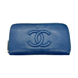 Chanel Blue Grained Calfskin Long Wallet (Bi-Fold) (Pre-Owned)