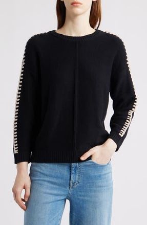 Nic+Zoe Lace Up Relaxed Sweater in Black Onyx at Nordstrom Rack, Size Medium