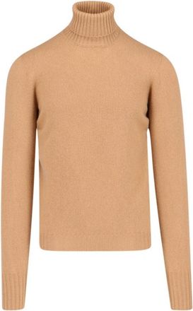 Drumohr Turtleneck Sweater In Brown Cashmere Ribbed Trim