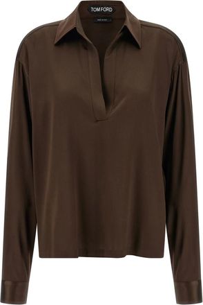 Tom Ford Stretch Zijden Satijnen Polo - Dames - Blouses - Bruin - 2XS - Satijn - Overhemden