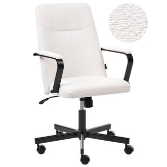 Beliani Silla De Oficina Moderna Tradicional De Boucl&eacute; Giratoria Ajustable Con Reposabrazos Blanco Caroga