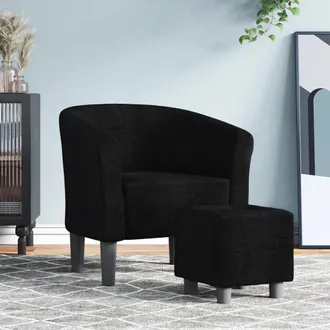 vidaXL Sill&oacute;n Con Taburete Tela Negra Vidaxl
