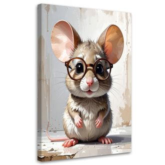 Feeby Cuadro En Lienzo, Rat&oacute;n Con Gafas Sobre Fondo Beige, 80x120
