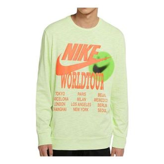 Nike Athletic Alphabet Pattern Round Neck Pullover Long Sleeves Hoodie Mens Green DA0630-383