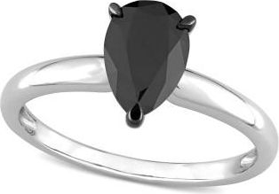 Allurez Pear Cut Black Diamond Solitaire Ring in 14k White Gold (1.00ct)