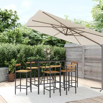 vidaXL Mesa Bar Y Taburetes Jard&iacute;n 7 Pzas Madera Acacia Rat&aacute;n Pe Negro Vidaxl