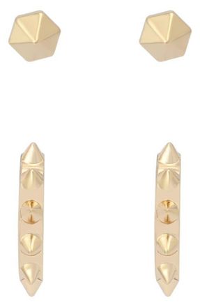 AllSaints Set of 2 Stud & Hoop Earrings in Shiny Gold at Nordstrom