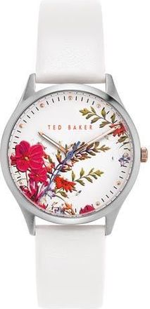 Ted Baker Womens Belgravia Leather Strap Watch, 34mm in Silver/floral/white at Nordstrom Rack