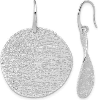 Diamond2Deal 14K White Gold Brushed and Textured Wavy Circle Drop Dangle Earrings