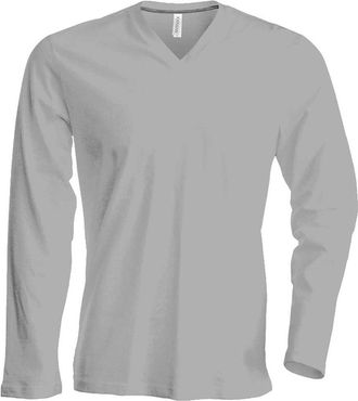 Kariban Mens Long Sleeve V Neck T-Shirt Mens Grey