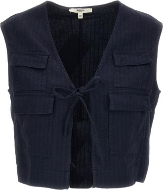 Barena Blue Linen-Blend Herringbone-Effect Gilet