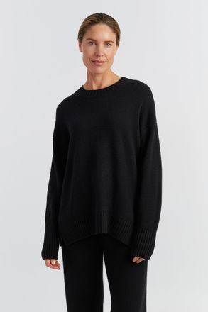 Chinti and Parker Black Pure Cashmere Crew Neck Sweater