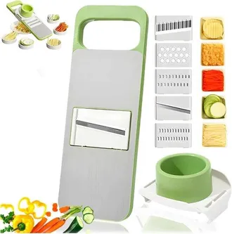 OEM Cortador De Verduras Multifuncional, 5 Cuchillas Ajustables, Cortador De Acero Inoxidable, Rallador, Lechuga, Tomates, Ajo, Verde, Plateado