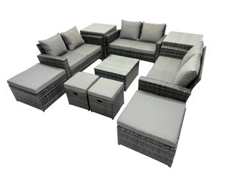 Fimous Lounge Double Seat Sofa Coffee Table Set with 2 Side Tables 4 Stools in Dark Grey