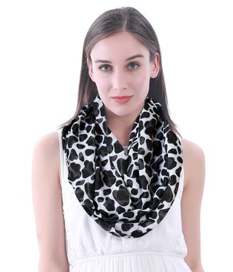 Lina & Lily Cow Animal Print Womens Infinity Scarf Lightweight, Black & White, One Size