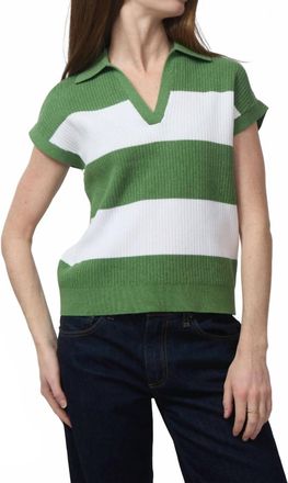 Kinross Cashmere Rib Split Neck Polo Sweater In Green/white