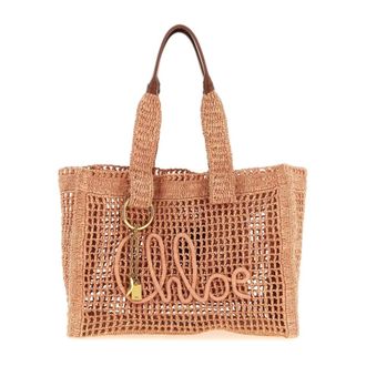 Chlo&eacute; Woody Raffia Tote - Dames - Tassen - Roze - Maat: ONE Size Leer