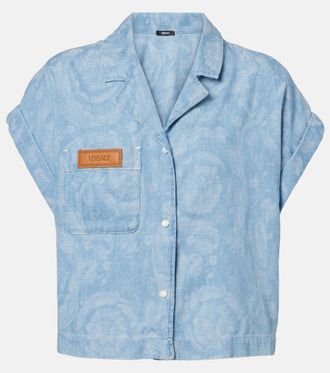 Versace Barocco cropped denim chambray shirt
