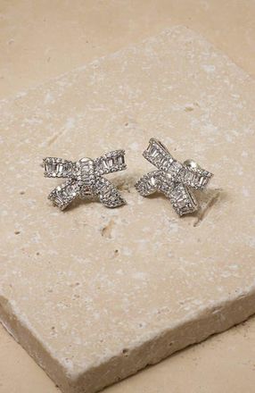 Untamed Petals Alicia Crystal Bow Studs in Silver at Nordstrom
