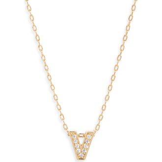 Nordstrom Pav&eacute; Cubic Zirconia Initial Necklace in V- Clear- Gold at Nordstrom