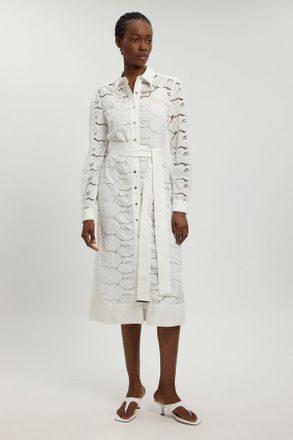 Karen Millen Womens Petite Cutwork Cotton Collared Woven Shirt Dress - White