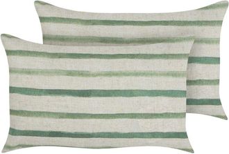 Beliani Beliani - Conjunto De 2 Cojines Modernos 50 X 30 Cm Funda Extra&iacute;ble Dise&ntilde;o A Rayas Verde Kafra