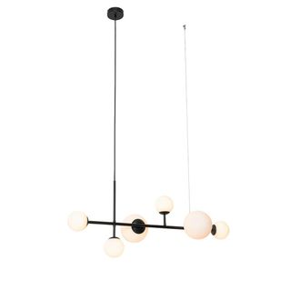 QAZQA Moderno L&aacute;mpara Colgante Moderna Negra Con Cristal Esmerilado 6 Luces - Monaco Acero Alargada Adecuado Para Led Max. 6 X 5 Watt - Qazqa