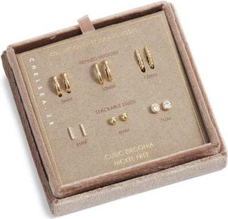 Chelsea28 6-Pack Huggie Hoop & Stud Earring Set in Clear- Gold at Nordstrom