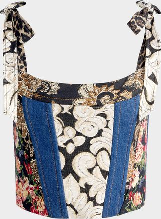 Alice & Olivia Clara Bow-Strap Paneled Bustier