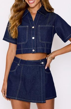VICI Collection Rowan Denim Crop Top in Dk Denim Blue at Nordstrom, Size Small