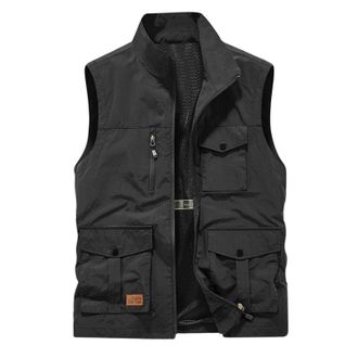 Generic MenS Tactical Vest Military Cargo Outdoor Outerwear Gilets Plus Size Men Softshell Solid Stand Collar Sleeveless Jacket Activewear Waistcoat Multi-poc