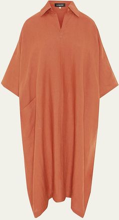 Eskandar Angle To Front Side Seam Short Sleeve Dress With Collar