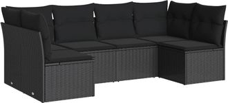vidaXL Set De Sof&aacute;s De Jard&iacute;n 6 Piezas Y Cojines Rat&aacute;n Sint&eacute;tico Negro Vidaxl