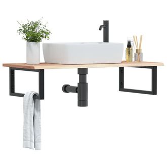 Berkfield Home Basin Shelf Wall Mounted Steel & Solid Wood Oak in Brown