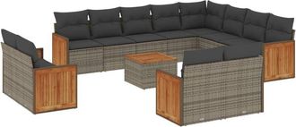 vidaXL Set Sof&aacute;s De Jard&iacute;n Con Cojines 13 Piezas Rat&aacute;n Sint&eacute;tico Gris Vidaxl
