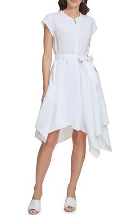 DKNY Handkerchief Hem Linen Shirtdress in White at Nordstrom, Size 12