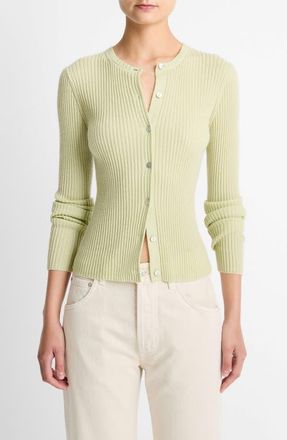 Vince Cashmere & Silk Rib Cardigan in Pale Fern at Nordstrom, Size Xx-Small