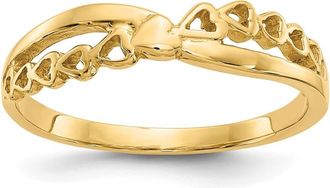 Diamond2Deal 14k Yellow Gold Polished Criss Cross Pattern Hearts Ring