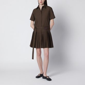 Loewe Khaki green pleated dress in cotton blend