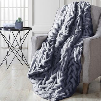 Modern Threads Luxury Solid Braided Faux Fur Throw - 50x60 - Gray at Nordstrom Rack