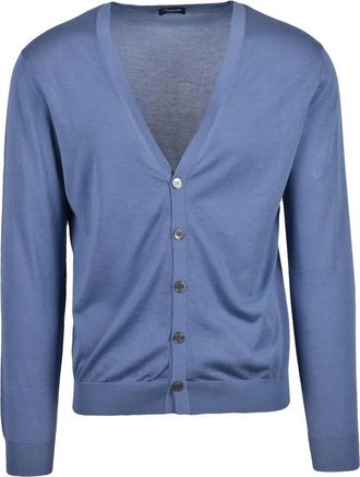 Drumohr Cotton V-Neck Cardigan - Blue