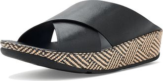 FitFlop Lulu Lux Graphic-weave Leather Cross Slides Womens Wedge Shoes Black : 10 M (B)