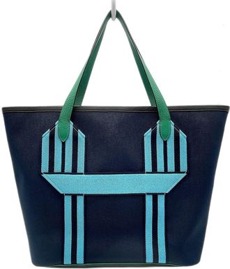 Herm&egrave;s Navy Taurillon Clemence Leather Tote Bag (Pre-Owned)