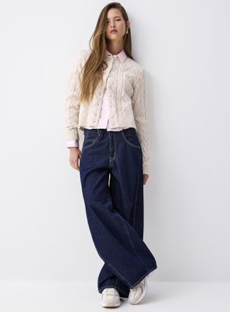 Twik Womens Twisted pointelle knit Cardigan Sweater