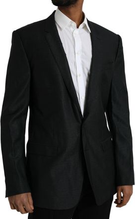 Dolce & Gabbana Mens Black Wool Notch Singlebreasted Coat Blazer Virgin Silk Clothing