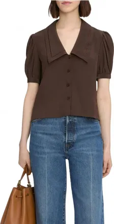 Frame Denim Sailor Button-Down Blouse In Coffee