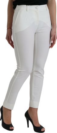 Dolce & Gabbana Womens White Wool Mid Waist Tapered Pants Virgin Nylon Elastane