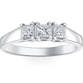 Pompeii3 1ct Three Stone Princess Cut Diamond Ring 14K White Gold Size Selectable