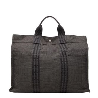 Herm&egrave;s Her Line Gray Canvas Handbag Tote Bag (Pre-Owned)