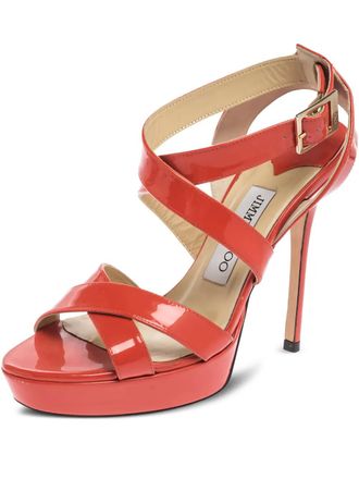 Jimmy Choo London 75mm patent-leather heeled sandals - Orange